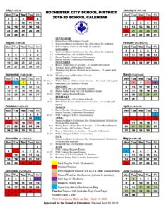 2019-2020 At-A-Glance School Calendar (revised 4/25/19) |  rochesterteachers.org