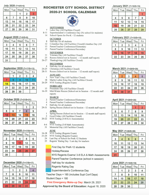 Updated RTA 2020-21 School Calendar | rochesterteachers.org